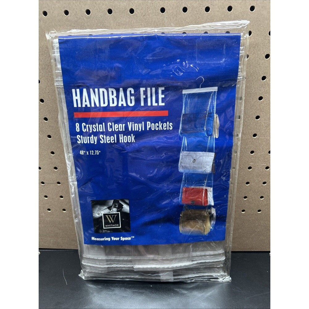 Handbag File - 8 Clear Vinyl Pockets Sturdy Steel Hook 48" x 12.75" New Sealed